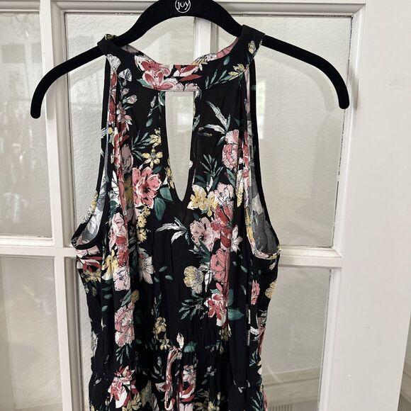 Floral Maxi Halter Dress Keyhole Front and Back Womens Medium Boho Elastic Waist - Picture 2 of 11